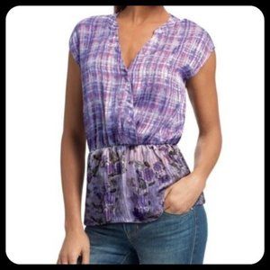 CAbi Eva Purple Astor Print V-Neck Spring Blouse